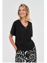 Moodo Schwarze lockere Bluse mit kurzen Ärmeln