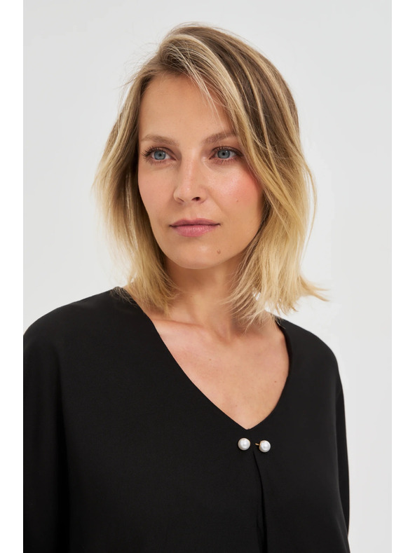 Moodo Schwarze lockere Bluse mit kurzen Ärmeln