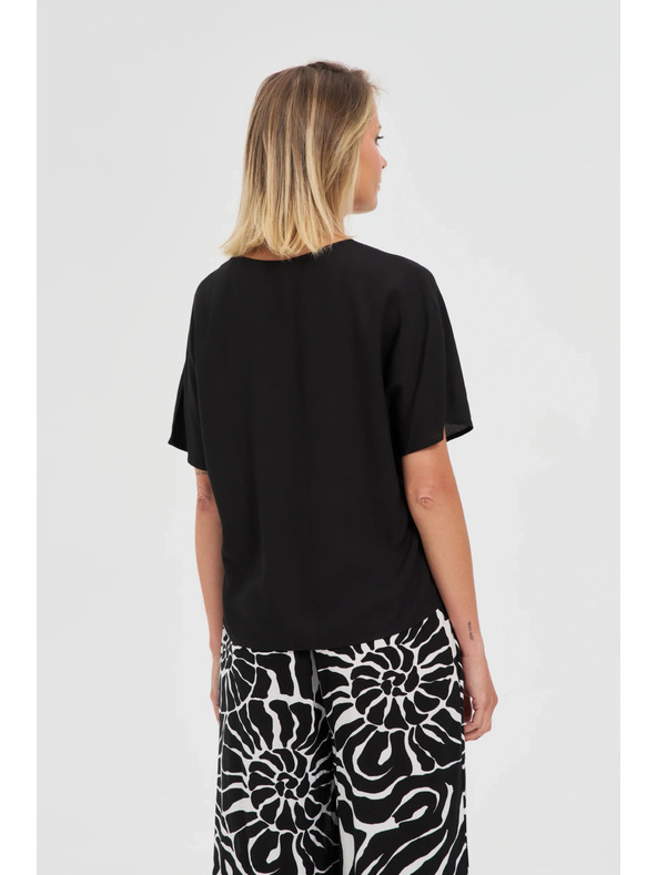 Moodo Schwarze lockere Bluse mit kurzen Ärmeln