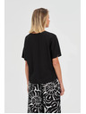 Moodo Schwarze lockere Bluse mit kurzen Ärmeln