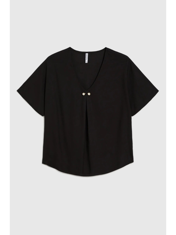Moodo Schwarze lockere Bluse mit kurzen Ärmeln