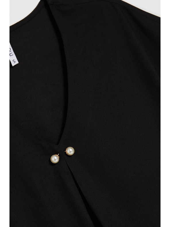 Moodo Schwarze lockere Bluse mit kurzen Ärmeln