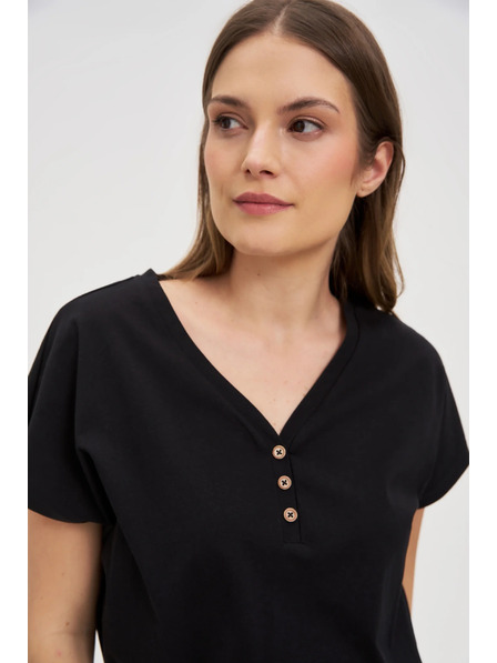 Moodo Schwarze Damenbluse mit Zierknöpfen