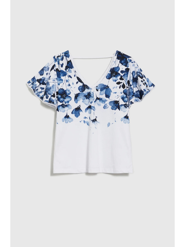 Moodo Weiße Bluse mit blauen Blumen