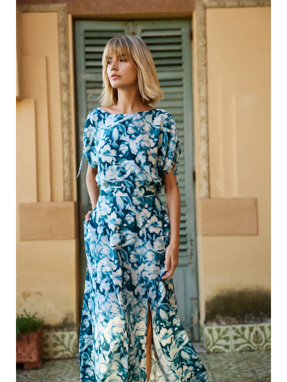 Moodo Blau-grün gemusterte Damenbluse