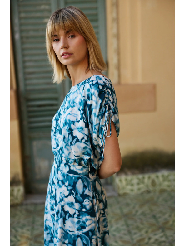 Moodo Blau-grün gemusterte Damenbluse