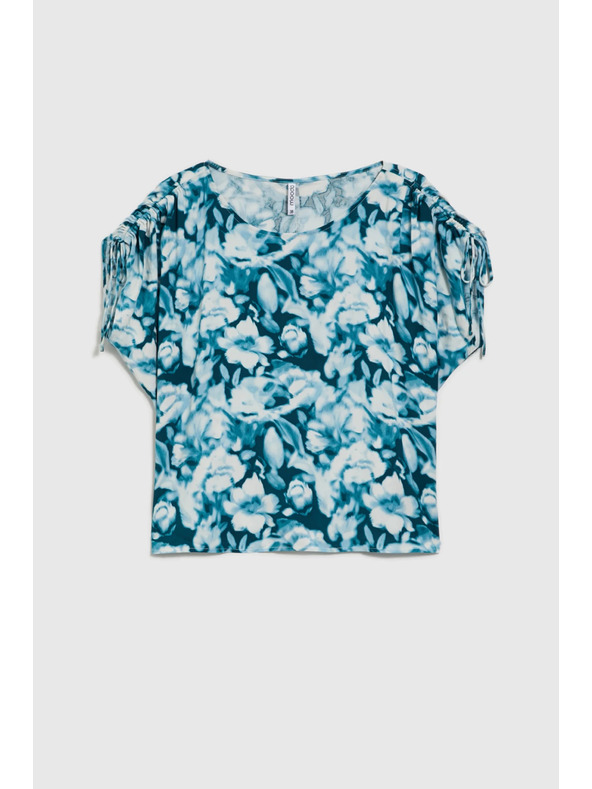 Moodo Blau-grün gemusterte Damenbluse