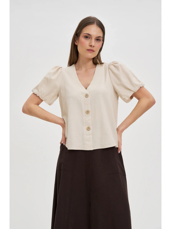 Moodo Beige Damenbluse mit kurzen Ärmeln