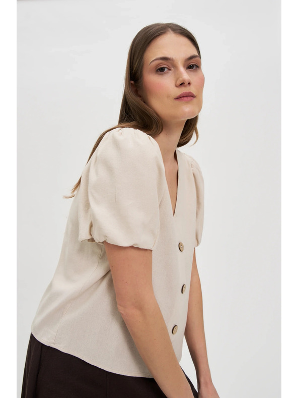 Moodo Beige Damenbluse mit kurzen Ärmeln