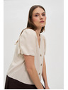 Moodo Beige Damenbluse mit kurzen Ärmeln
