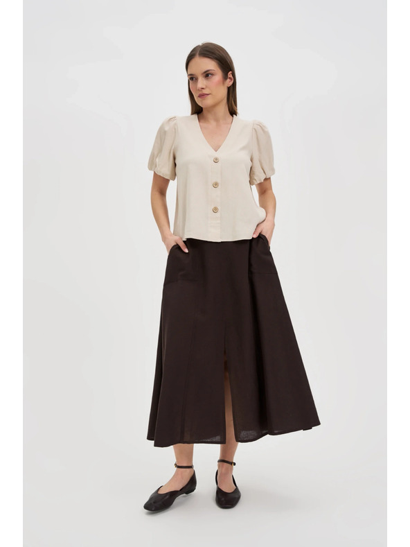 Moodo Beige Damenbluse mit kurzen Ärmeln