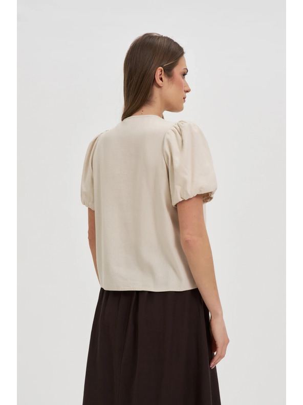 Moodo Beige Damenbluse mit kurzen Ärmeln
