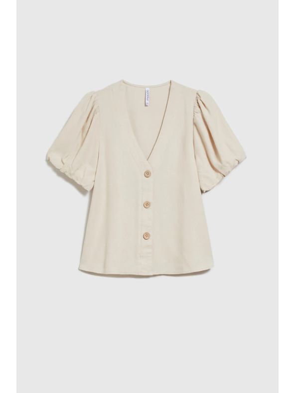 Moodo Beige Damenbluse mit kurzen Ärmeln