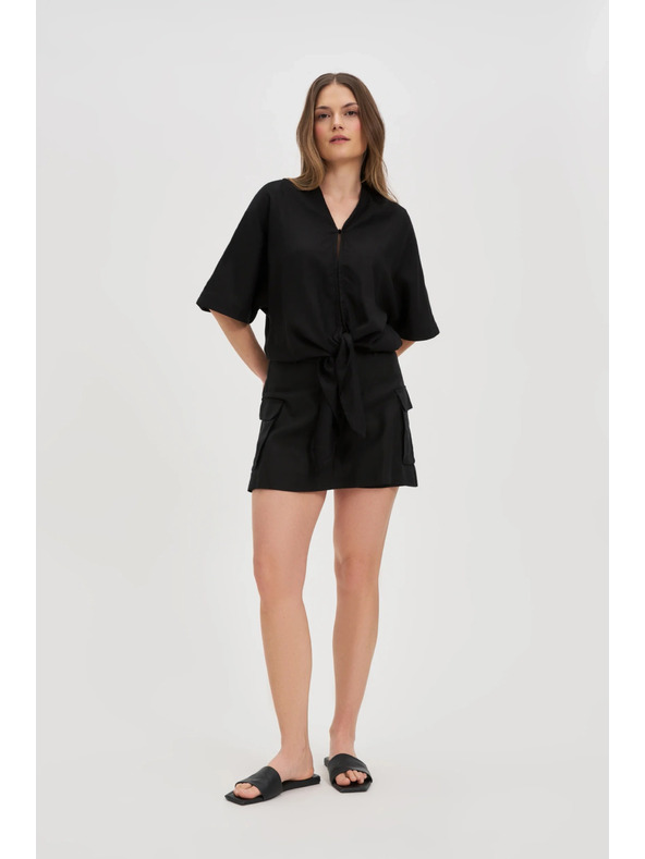 Moodo Schwarzes Damen-Top mit Bindung