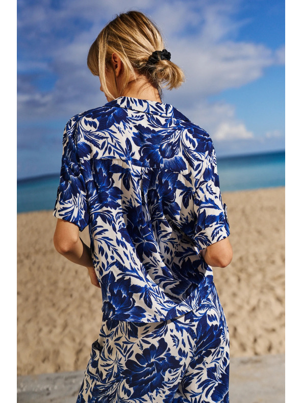 Moodo Blau-weiß gemusterte Bluse