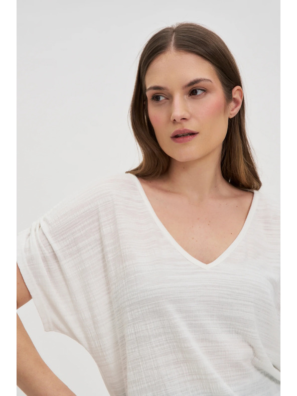 Moodo Weißes Top mit Raffung an den Ärmeln