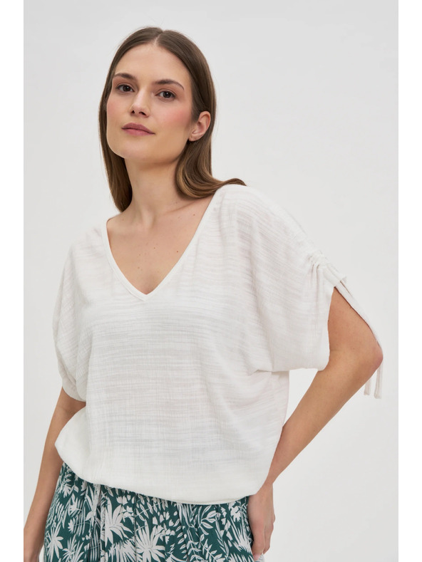 Moodo Weißes Top mit Raffung an den Ärmeln