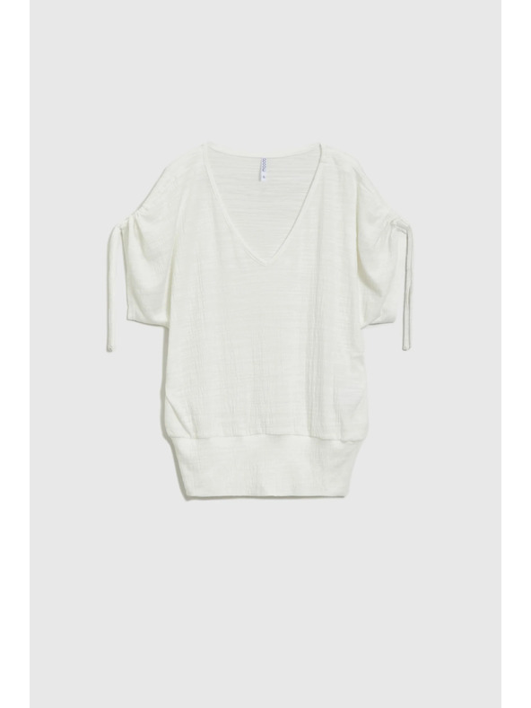 Moodo Weißes Top mit Raffung an den Ärmeln