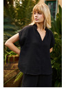 Moodo Schwarze lockere Baumwoll-Bluse