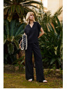 Moodo Schwarze lockere Baumwoll-Bluse