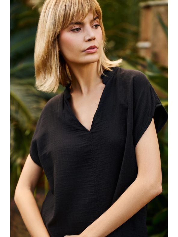 Moodo Schwarze lockere Baumwoll-Bluse