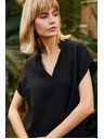 Moodo Schwarze lockere Baumwoll-Bluse