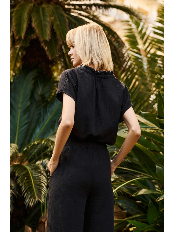 Moodo Schwarze lockere Baumwoll-Bluse