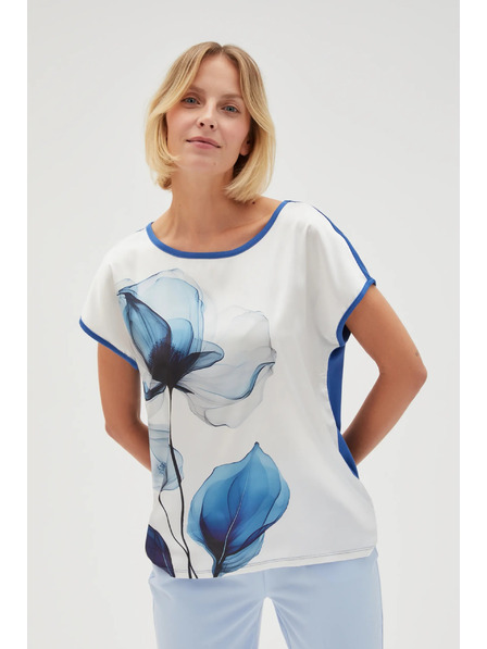 Moodo Weiße Damenbluse mit blauen Blumen