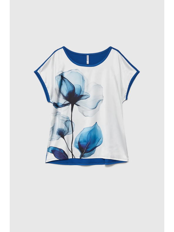 Moodo Weiße Damenbluse mit blauen Blumen