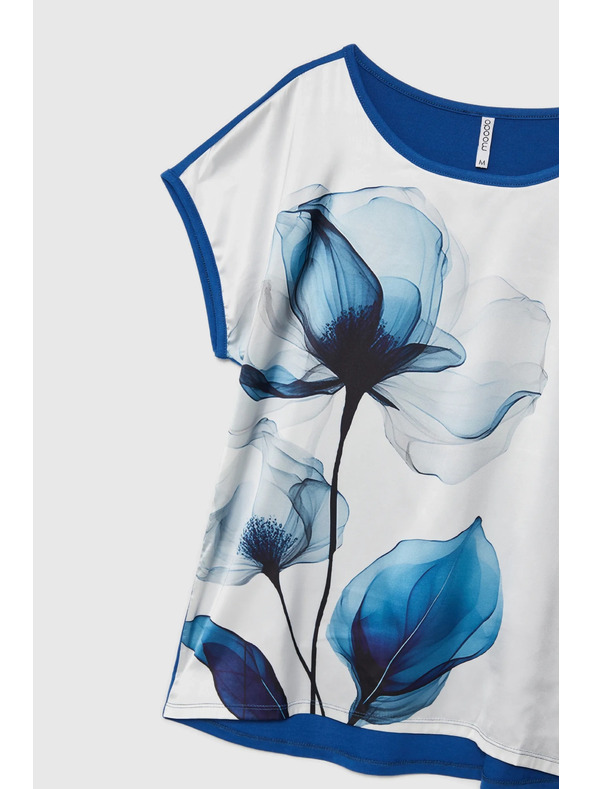 Moodo Weiße Damenbluse mit blauen Blumen