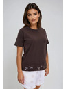 Moodo Braunes Damen-Top mit Madeira-Saum