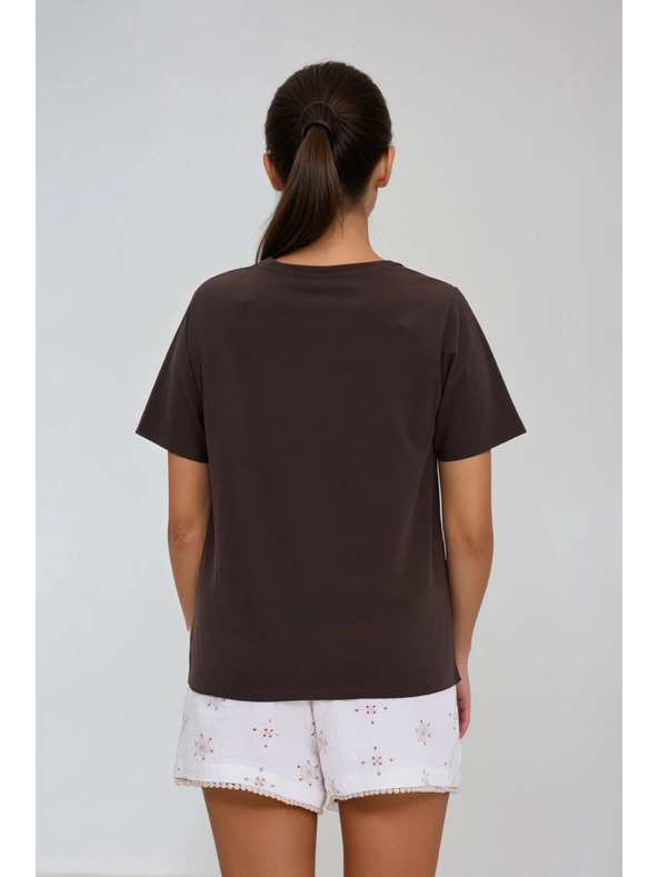 Moodo Braunes Damen-Top mit Madeira-Saum