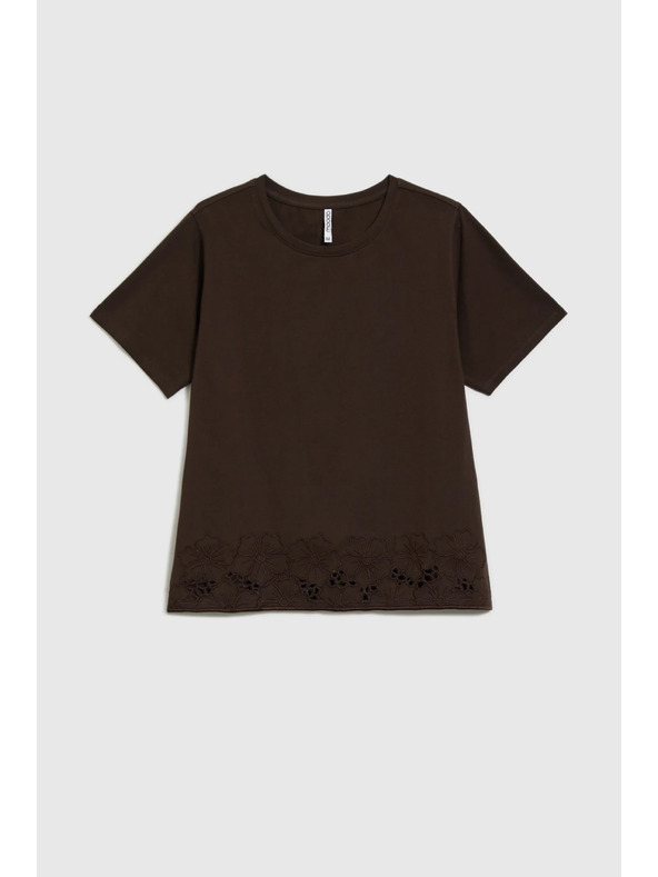 Moodo Braunes Damen-Top mit Madeira-Saum