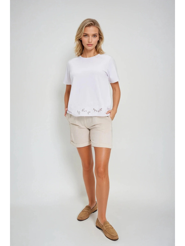 Moodo Weißes Top mit Madeira-Saum