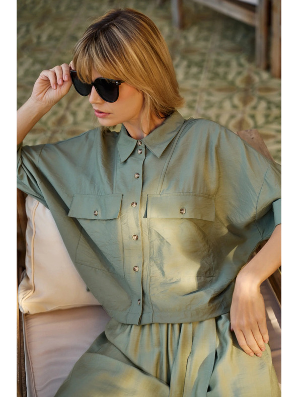 Moodo Khaki lockeres Kurzarmhemd