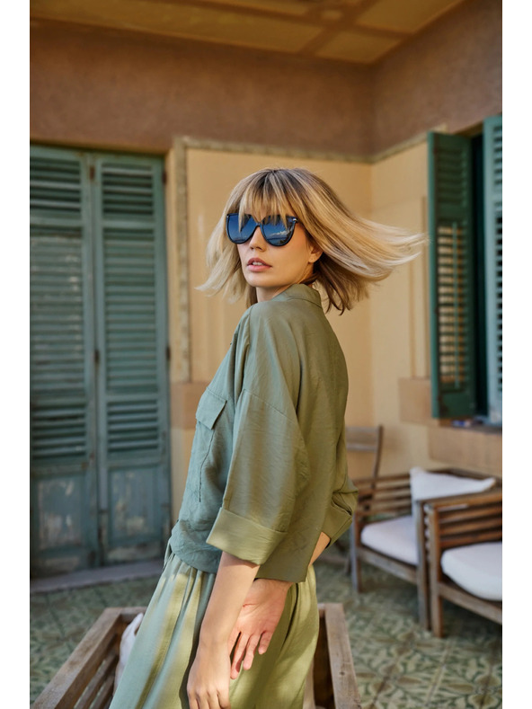 Moodo Khaki lockeres Kurzarmhemd