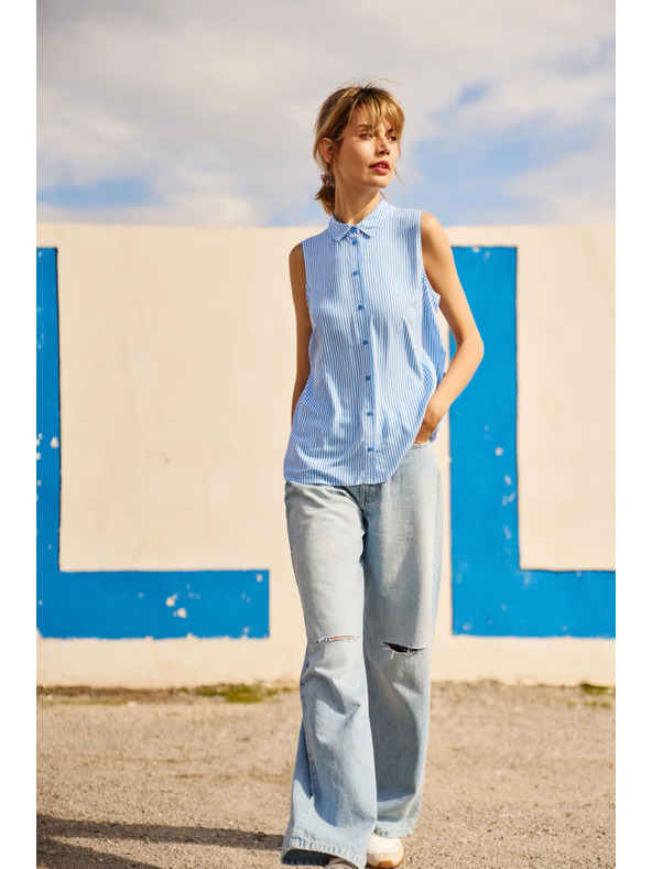 Moodo Blau-weiß gestreiftes ärmelloses Hemd