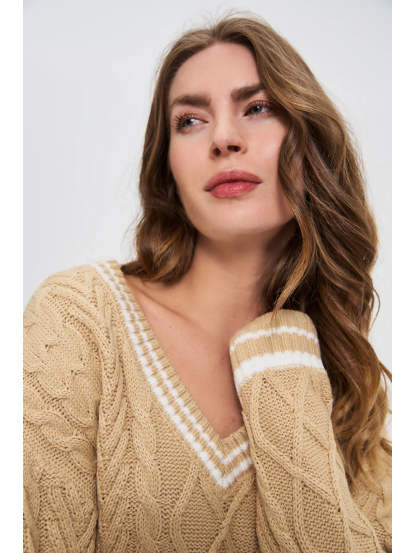 Moodo Beiger Damen Pullover mit V-Ausschnitt Moodo