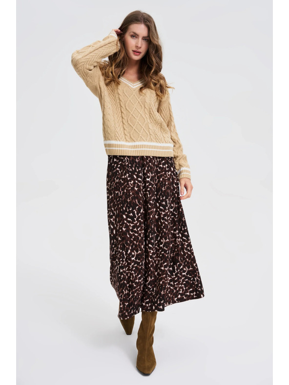 Moodo Beiger Damen Pullover mit V-Ausschnitt Moodo