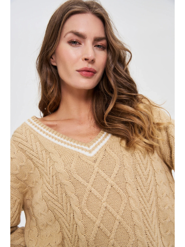 Moodo Beiger Damen Pullover mit V-Ausschnitt Moodo