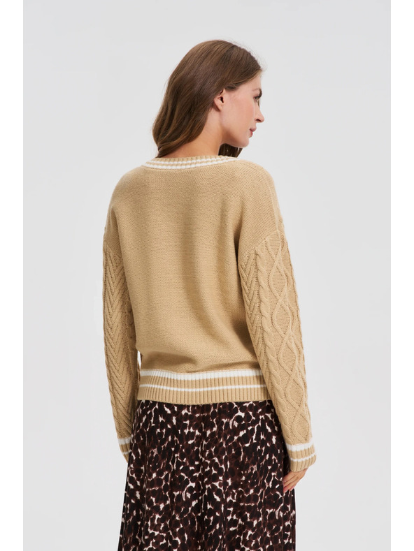 Moodo Beiger Damen Pullover mit V-Ausschnitt Moodo