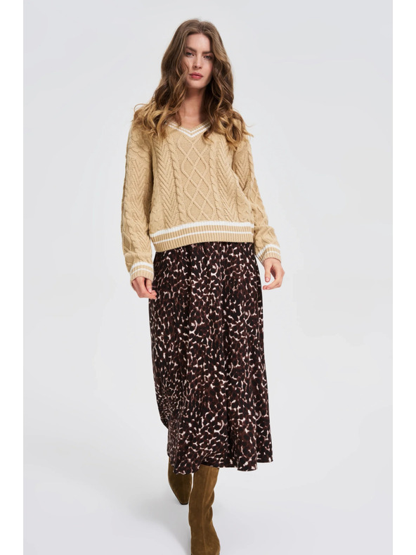 Moodo Beiger Damen Pullover mit V-Ausschnitt Moodo