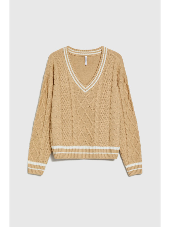 Moodo Beiger Damen Pullover mit V-Ausschnitt Moodo