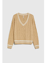 Moodo Beiger Damen Pullover mit V-Ausschnitt Moodo