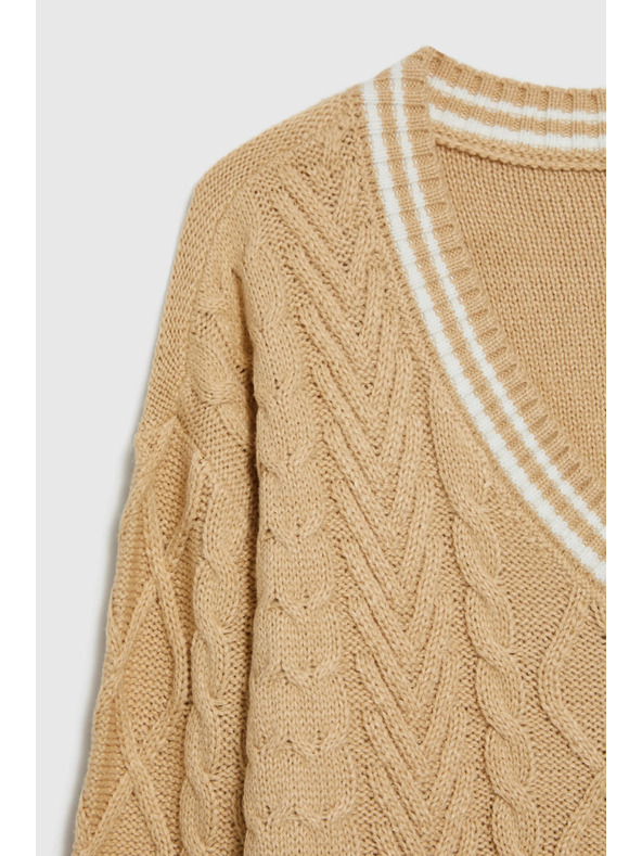 Moodo Beiger Damen Pullover mit V-Ausschnitt Moodo