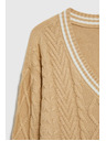 Moodo Beiger Damen Pullover mit V-Ausschnitt Moodo