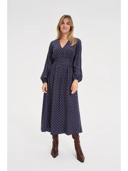 Moodo Langes blaues Kleid mit langen Ärmeln Moodo
