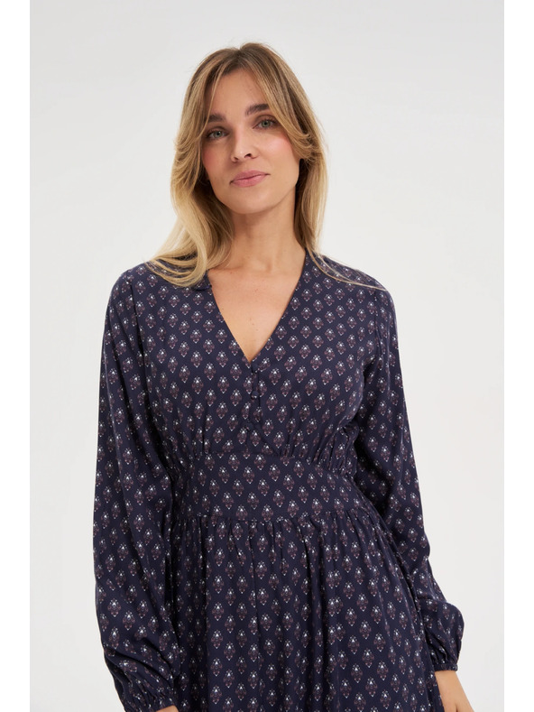 Moodo Langes blaues Kleid mit langen Ärmeln Moodo