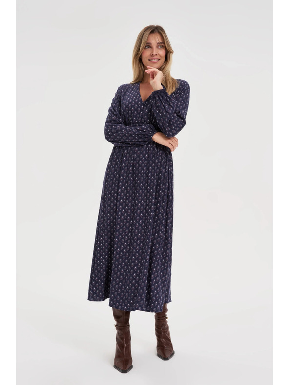 Moodo Langes blaues Kleid mit langen Ärmeln Moodo