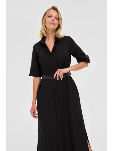 Moodo Schwarzes Damen-Hemdkleid mit Gürtel